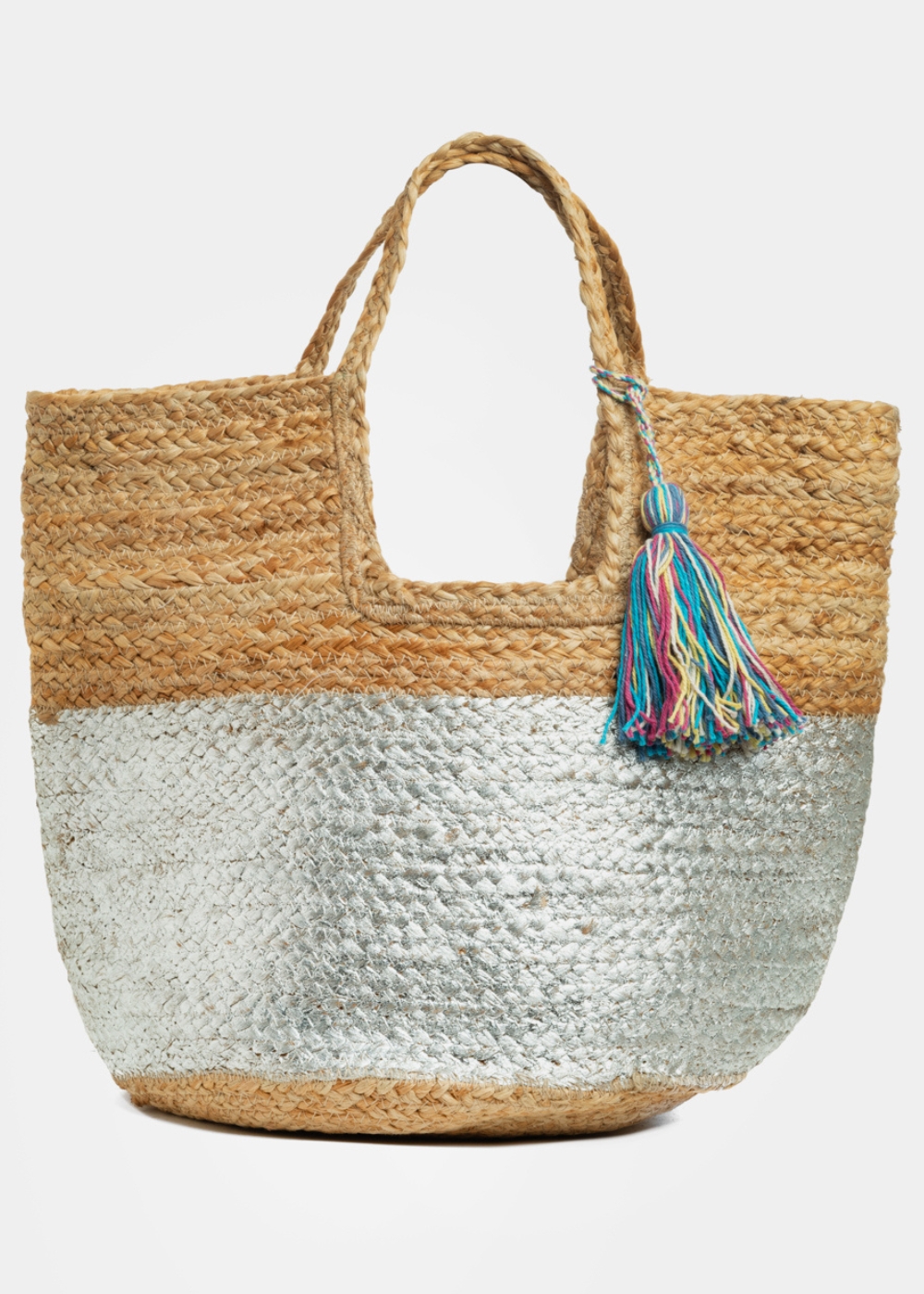 Big Jute Beach Bag w/ Silver Design Big Jute Beach Bag w/ Silver Design - Image 1
