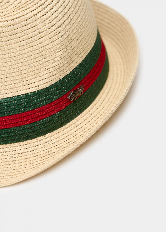 Beige fedora with green & red details - Image 3