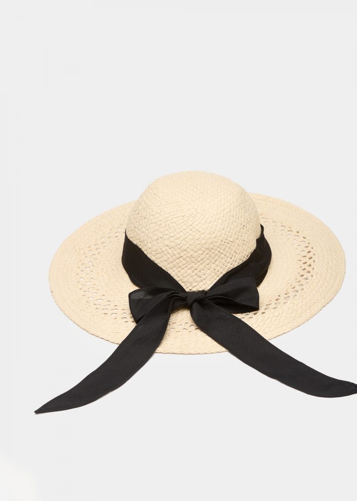 Ecru Straw Hat w/ Black Ribbon - Image 2