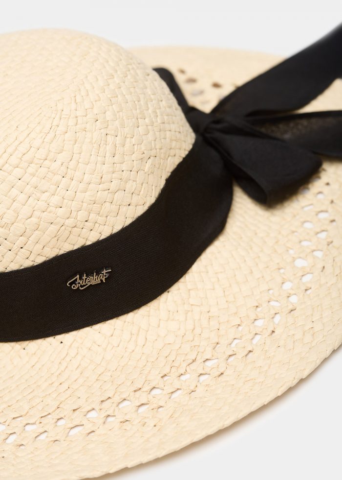 Ecru Straw Hat w/ Black Ribbon - Image 3
