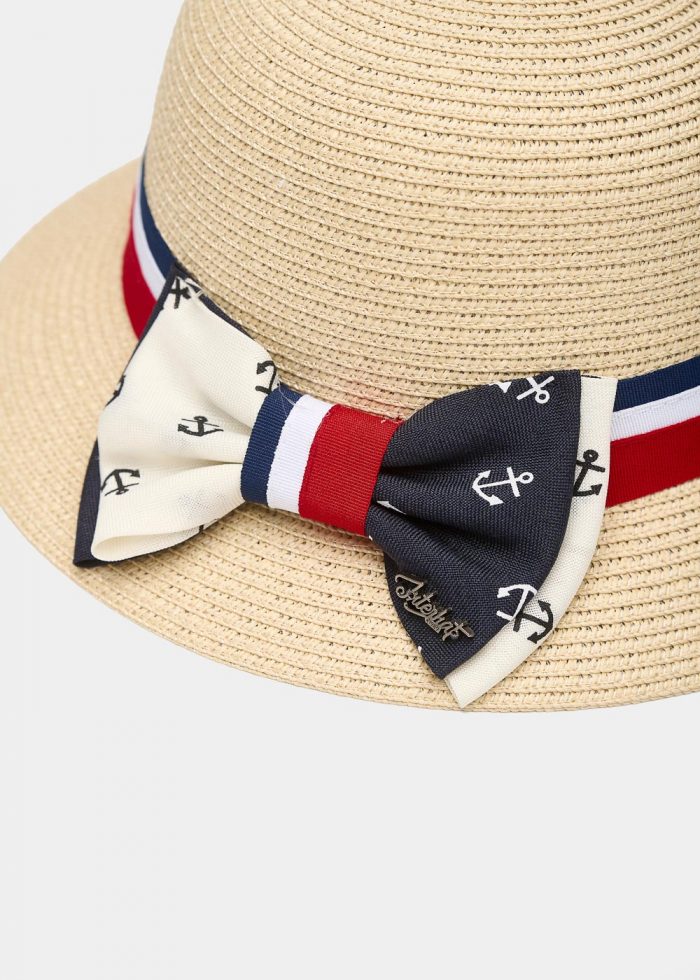 Beige Straw Hat w/ Multicoloured Bow - Image 3