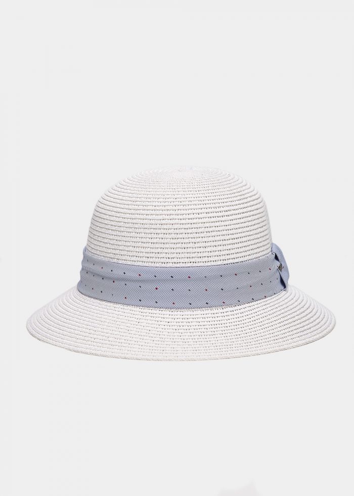 White Straw Hat w/ light blue strap - Image 2