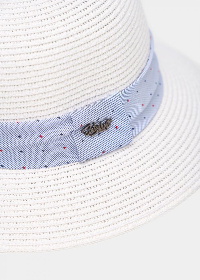 White Straw Hat w/ light blue strap - Image 3