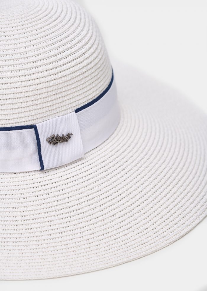 White Straw Hat w/ Strap - Image 3