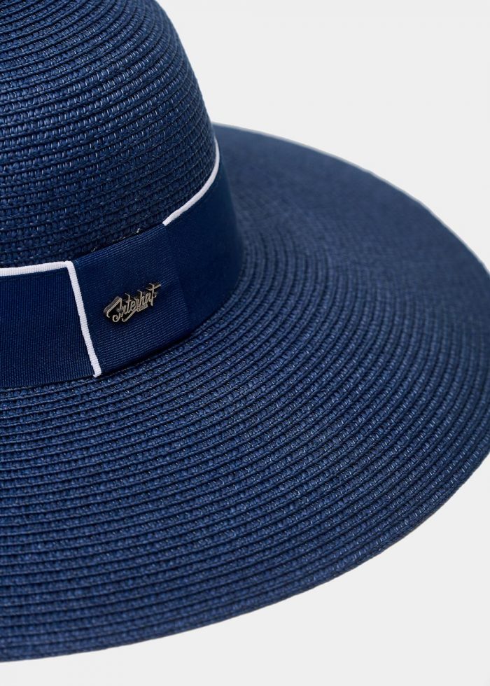 Navy Blue Straw Hat w/ Strap - Image 3