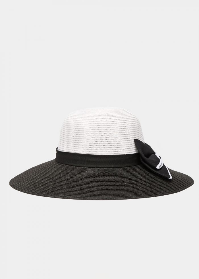 Black & White Straw Hat w/ Bow - Image 2