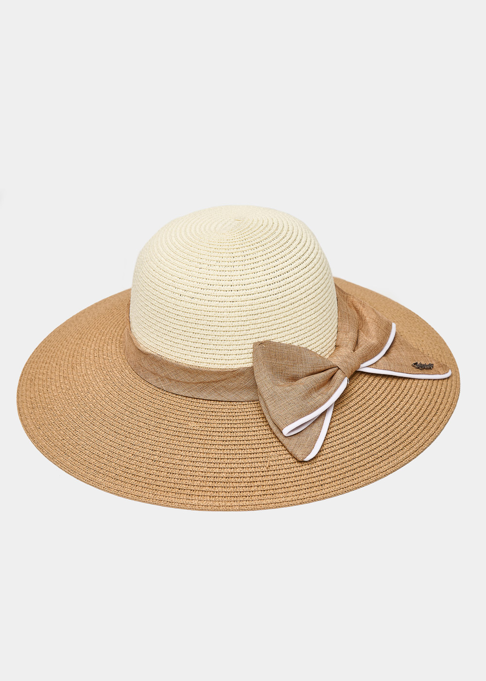 Brown & Beige Straw Hat w/ Bow Brown & Beige Straw Hat w/ Bow - Image 1