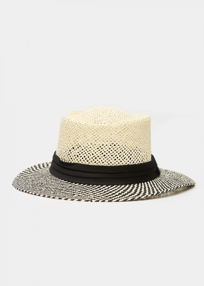 Ecru Straw Hat w/ Black Stripes - Image 2