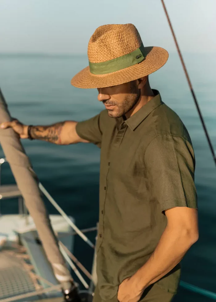 Brown Panama Style Hat w/ Olive Hatband - Image 2