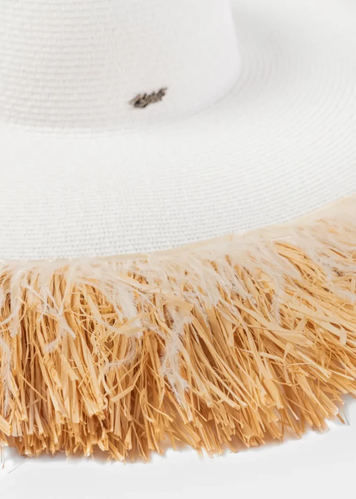 White Exclusive Hat w/ Natural Wheat & Ostrich Feathers - Image 4