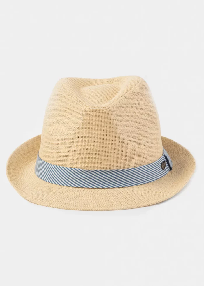 Beige Fedora Hat w/ mariner hatband - Image 2