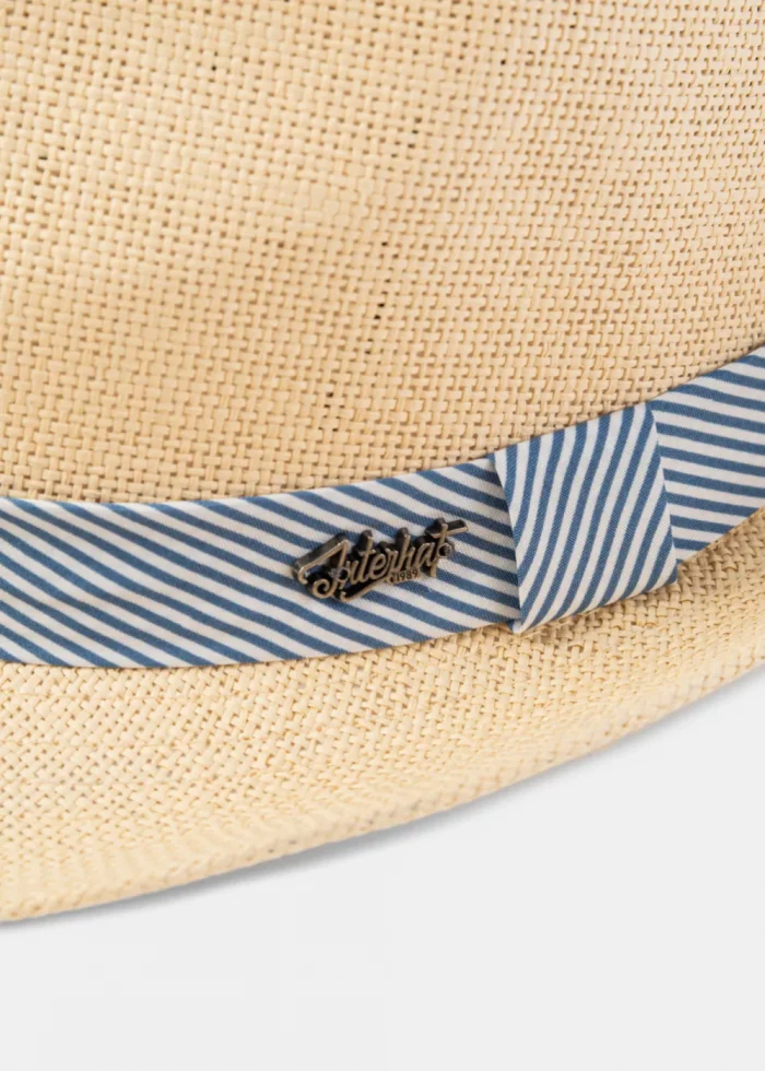 Beige Fedora Hat w/ mariner hatband - Image 3