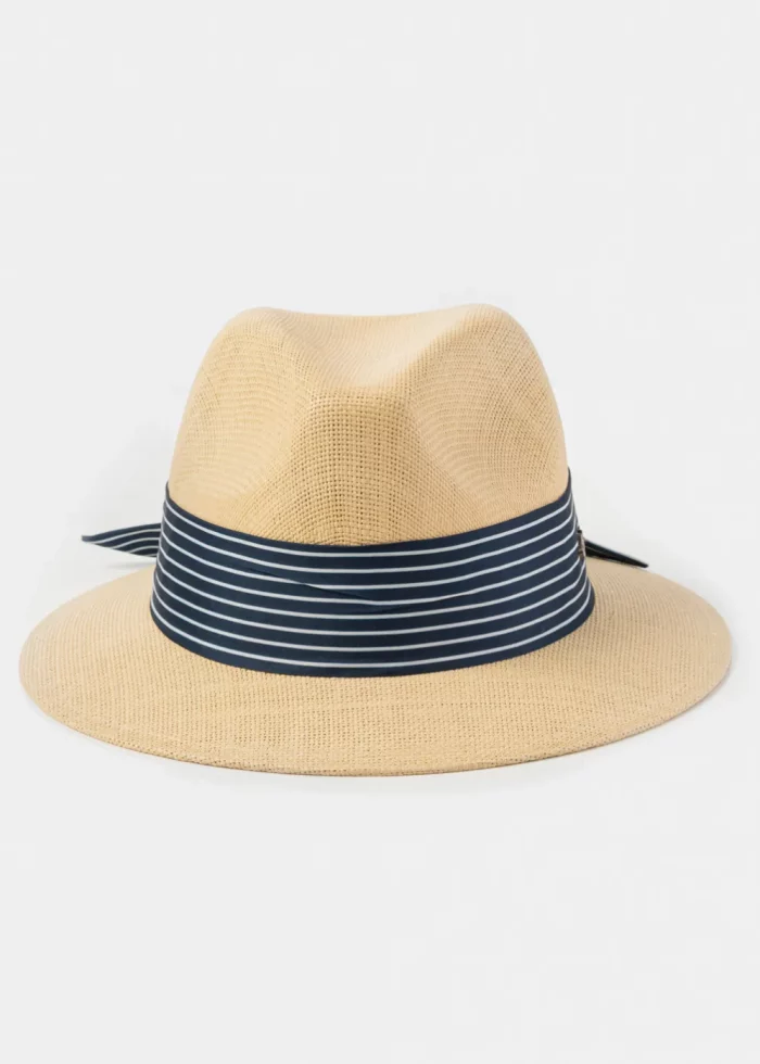 Beige Panama Style Hat w/ Striped Hatband - Image 2