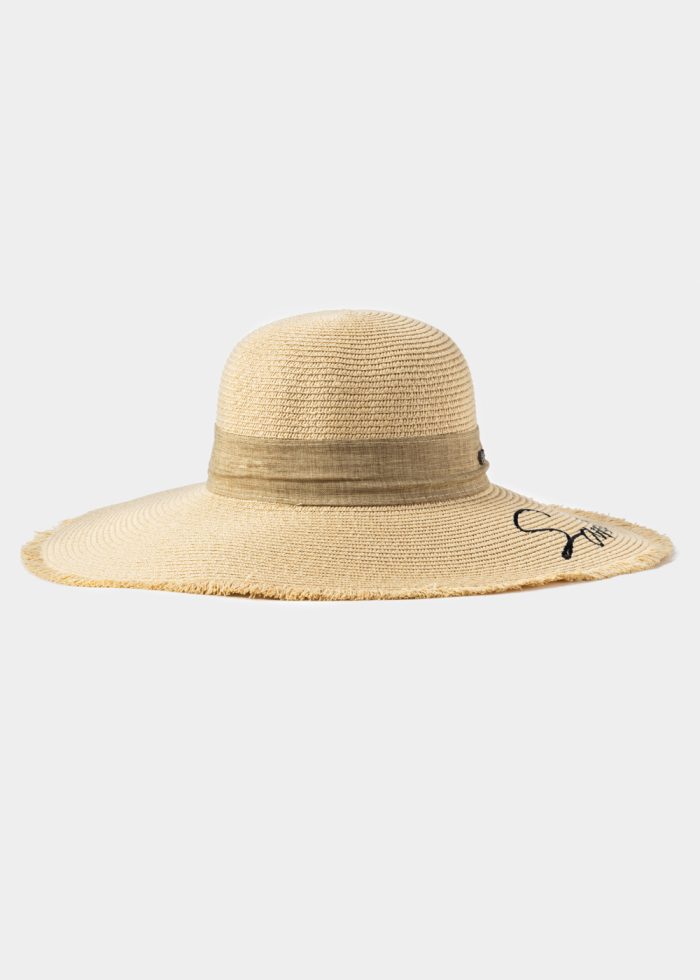 Beige "Santorini" Straw Hat w/ Beige Ribbon - Image 2