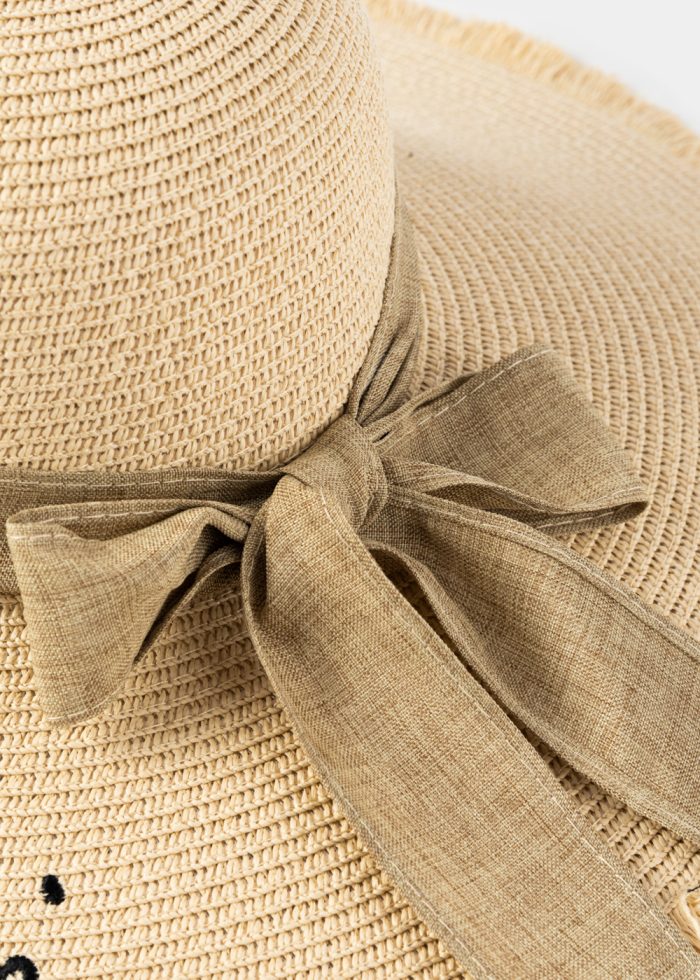 Beige "Santorini" Straw Hat w/ Beige Ribbon - Image 4