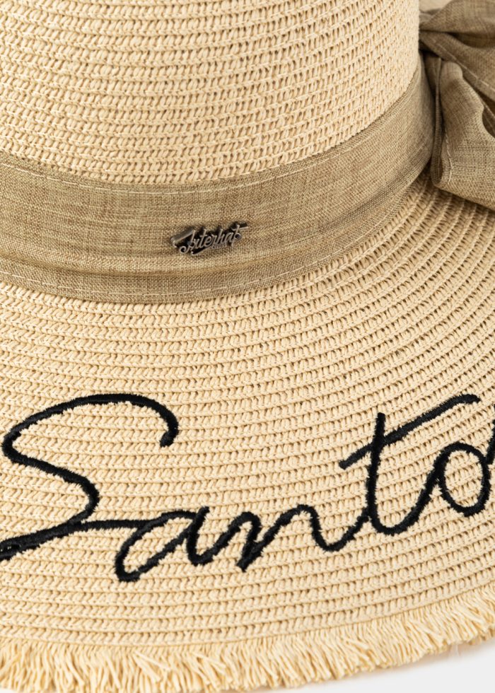 Beige "Santorini" Straw Hat w/ Beige Ribbon - Image 3