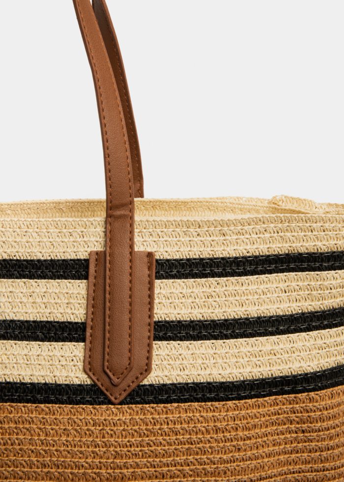 Striped Beach Bag w/ Leatherette Handles - Image 2