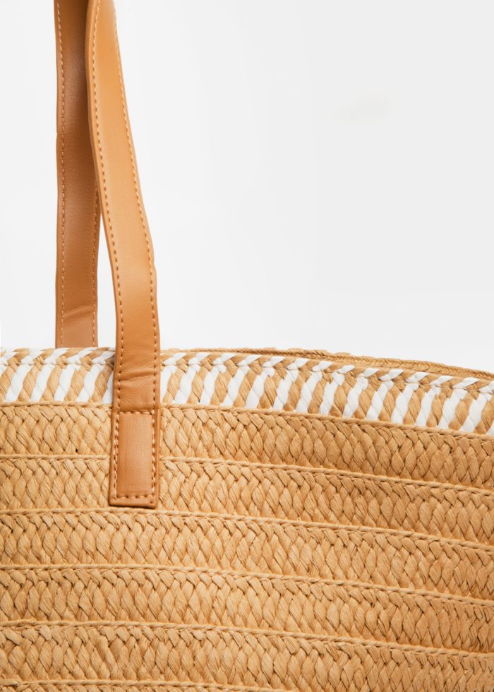 Cotton & Paper Straw Beach Bag w/ Leatherette Handles - Image 2