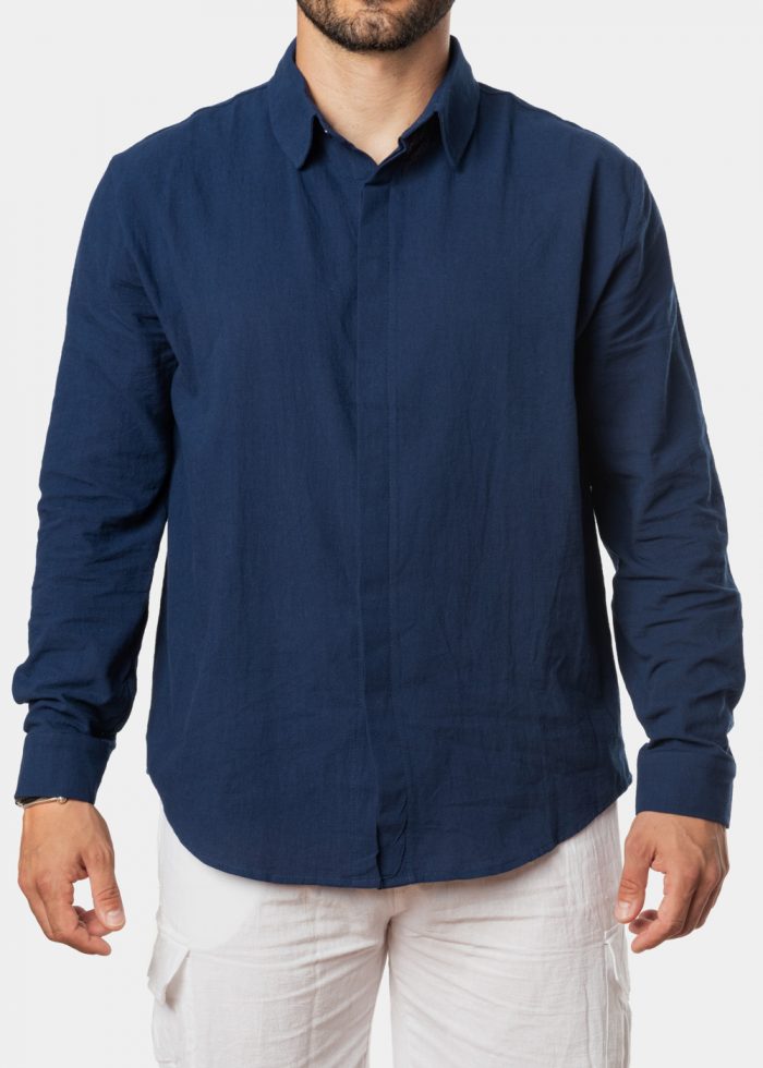 Navy cotton summer shirt - Image 3