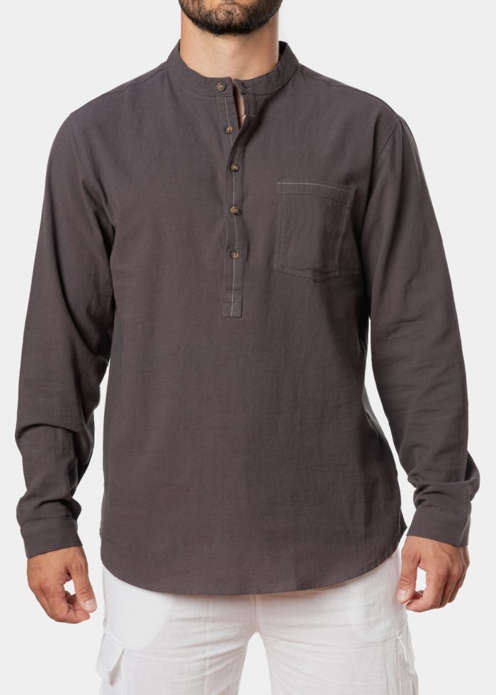 Grey mandarin shirt w/ long sleeve - Image 3