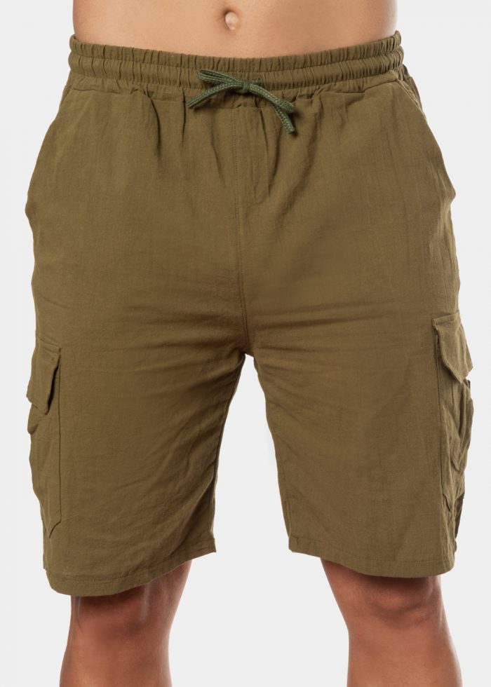 Khaki Cotton Cargo Shorts, Loose Fit - Image 2