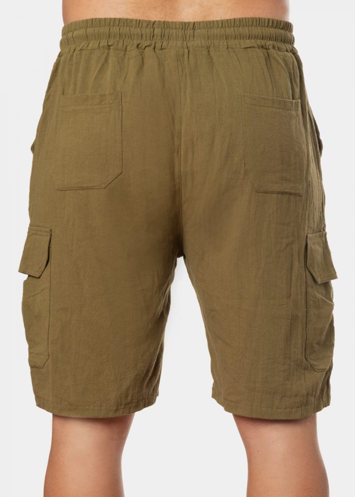 Khaki Cotton Cargo Shorts, Loose Fit - Image 3