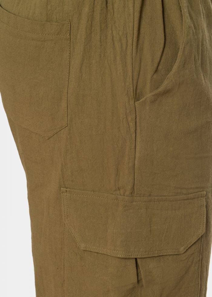Khaki Cotton Cargo Shorts, Loose Fit - Image 4