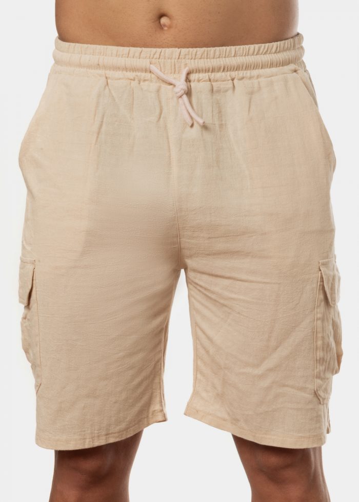 Beige Cotton Cargo Shorts, Loose Fit - Image 2
