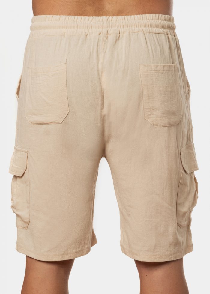Beige Cotton Cargo Shorts, Loose Fit - Image 3