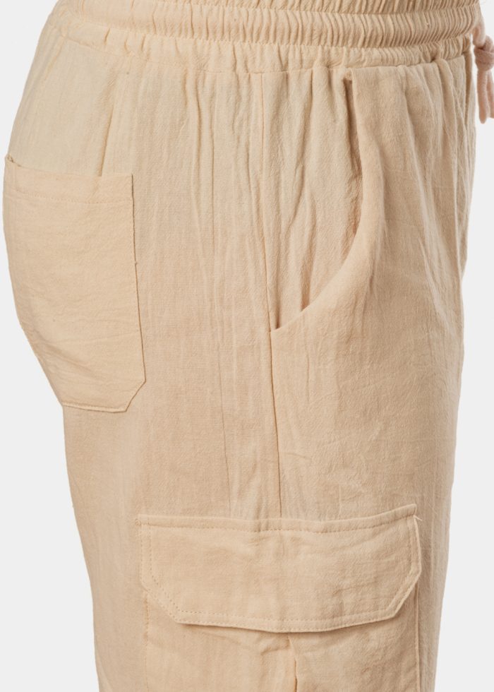 Beige Cotton Cargo Shorts, Loose Fit - Image 4
