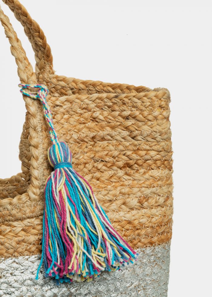 Big Jute Beach Bag w/ Silver Design - Image 2