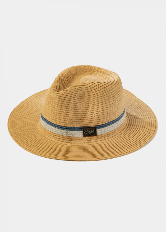 Brown Panama Style hat w/ coloured & leather details - Image 2