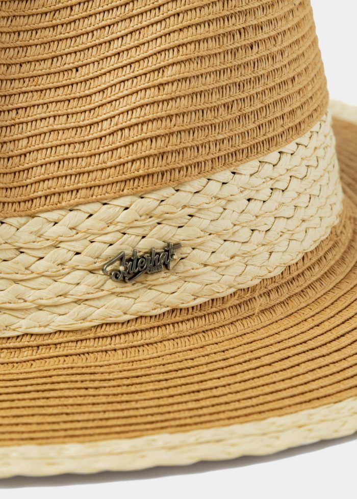 Brown Panama Style hat w/ braided details - Image 3