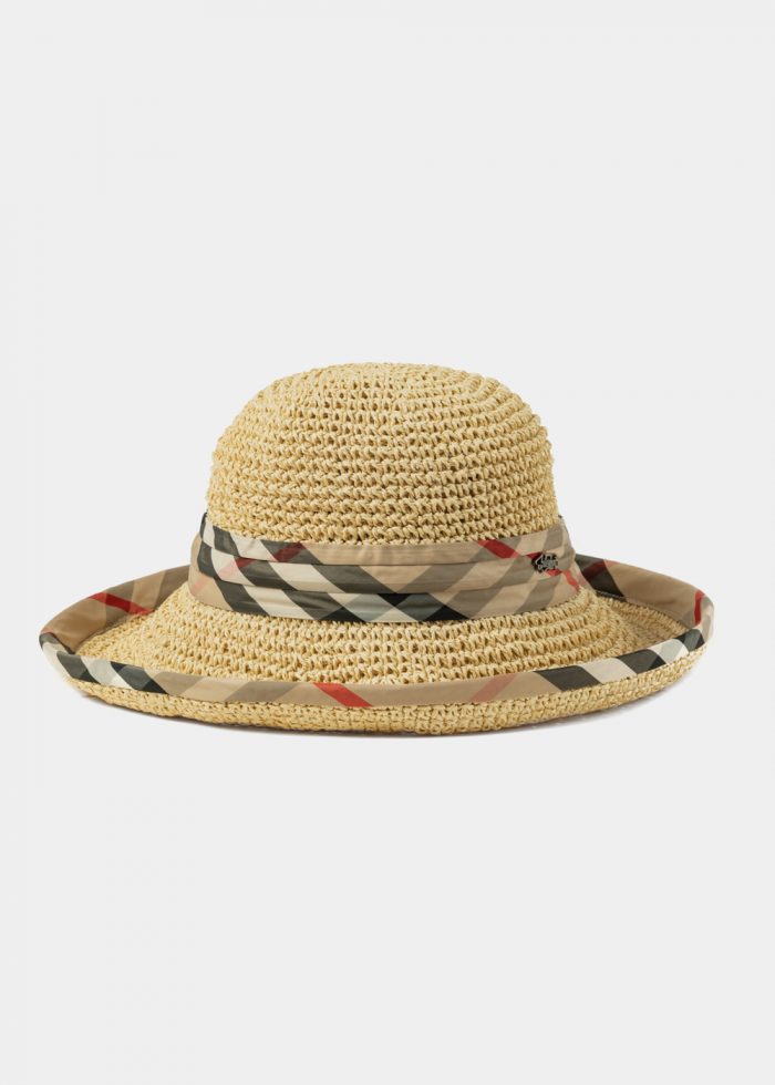Beige Straw Hat w/ Grey & Red Foulard - Image 2