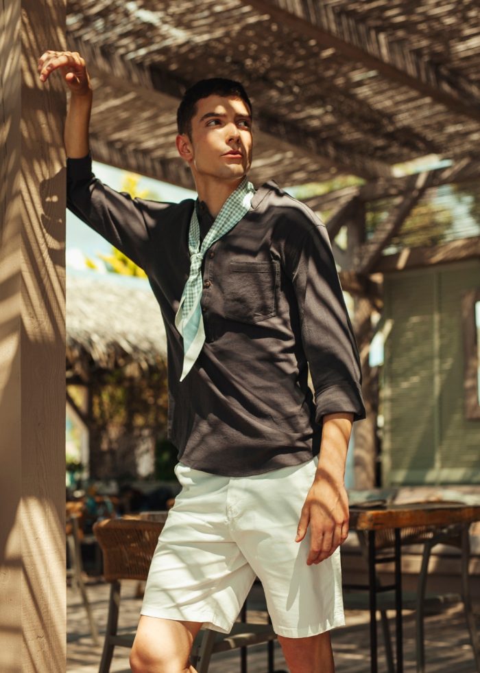 Grey mandarin shirt w/ long sleeve - Image 2