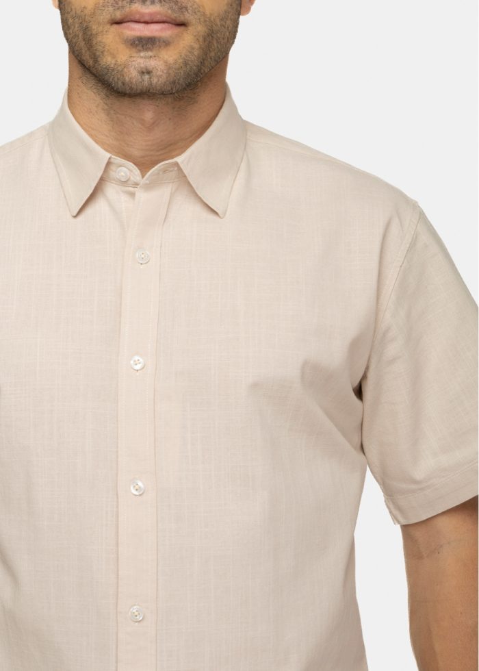 100% Cotton Beige Shirt w/ Short Sleeves - Image 3