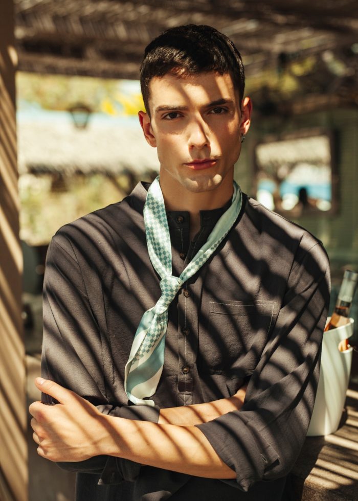 Checkered Print Silk Scarf - Image 2