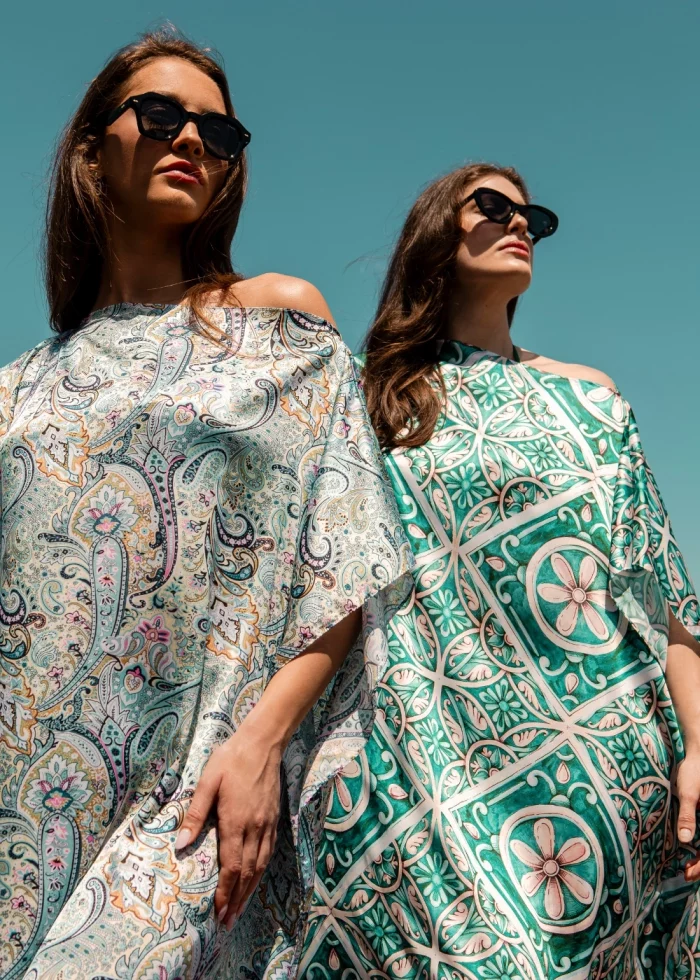 Butterfly Satin Dress w/ Green Paisley - Image 2