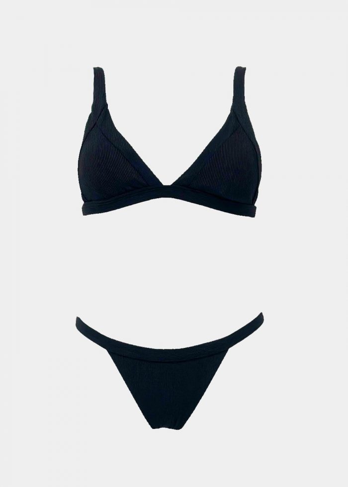 Ribbed High Cut Bikini Swimwear - Black - Image 2