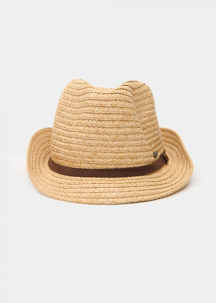 Raffia Fedora with Brown Leather Strap - Image 2