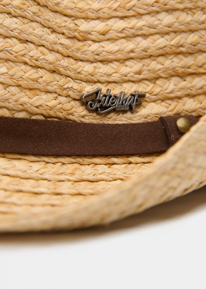 Raffia Fedora with Brown Leather Strap - Image 3
