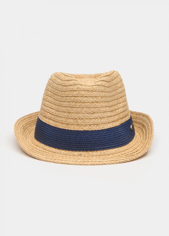 Raffia Fedora with Dark Blue Detail - Image 2