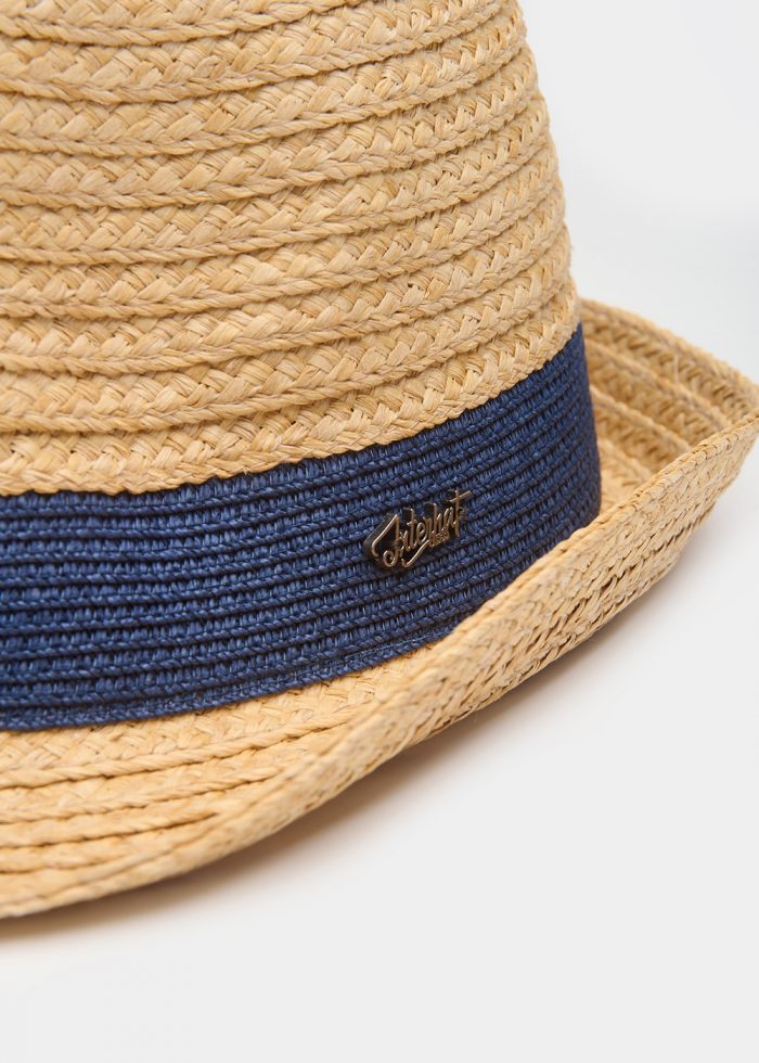 Raffia Fedora with Dark Blue Detail - Image 3