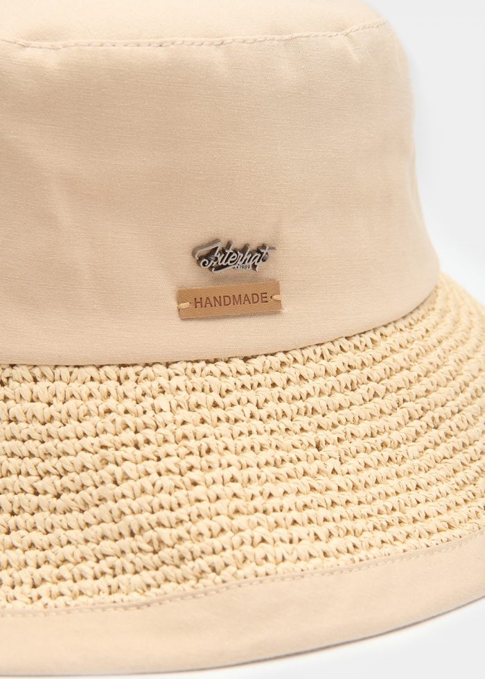 Beige Bucket Cotton & Straw Hat - Image 3