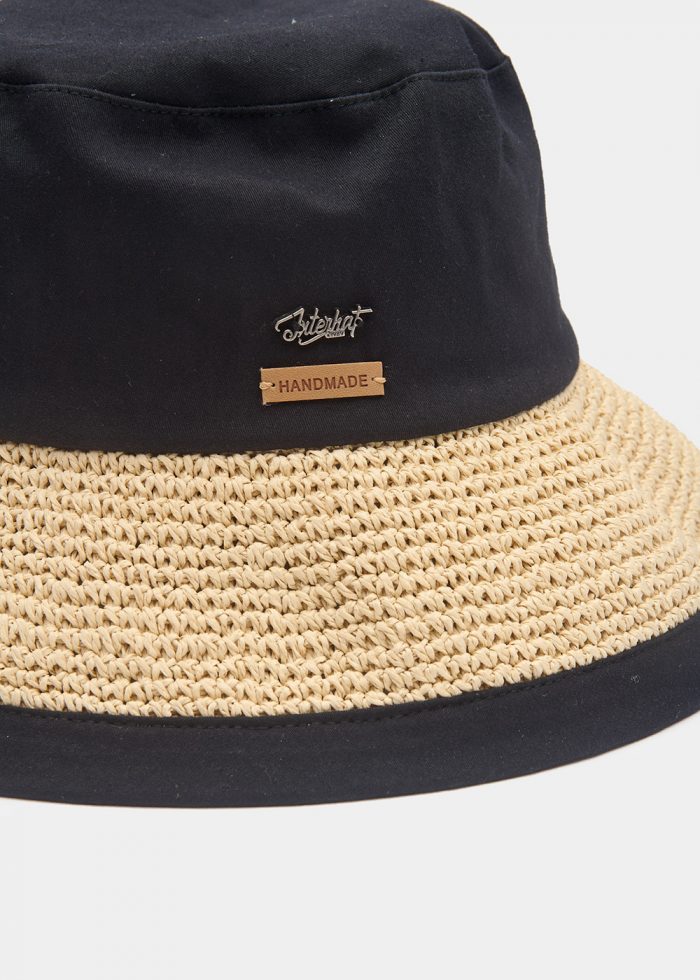Black Bucket Cotton & Straw Hat - Image 3