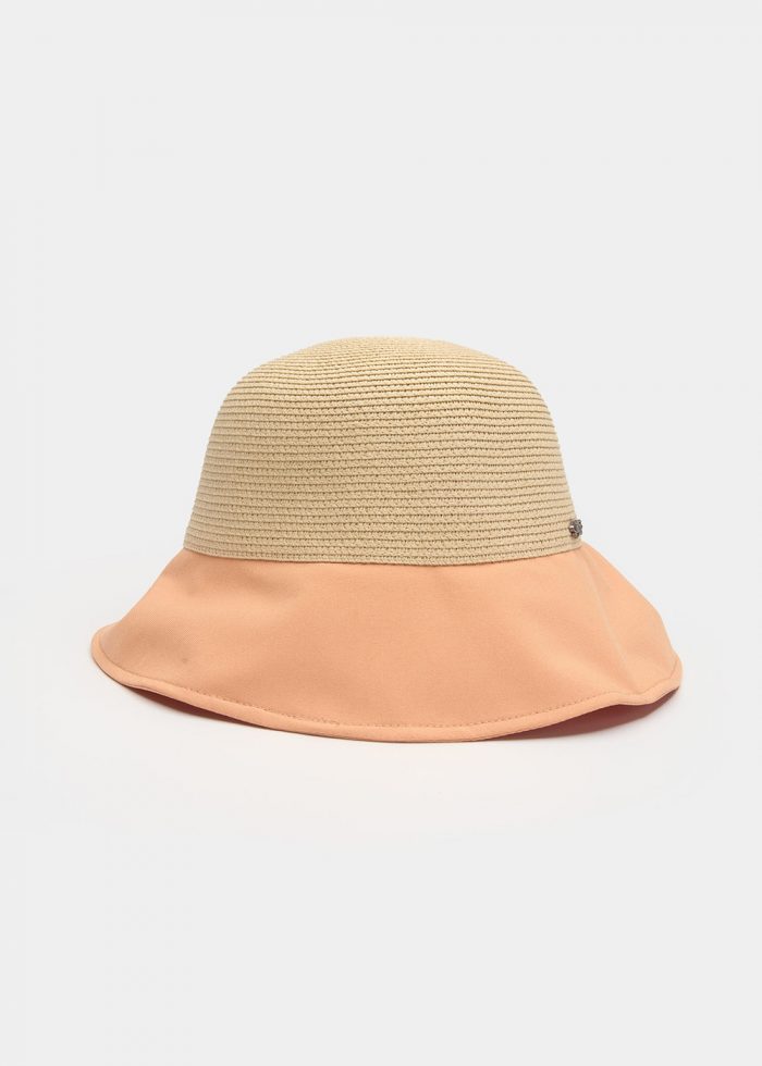 Orange Bucket Cotton & Straw Hat w/ Cotton Bow - Image 2