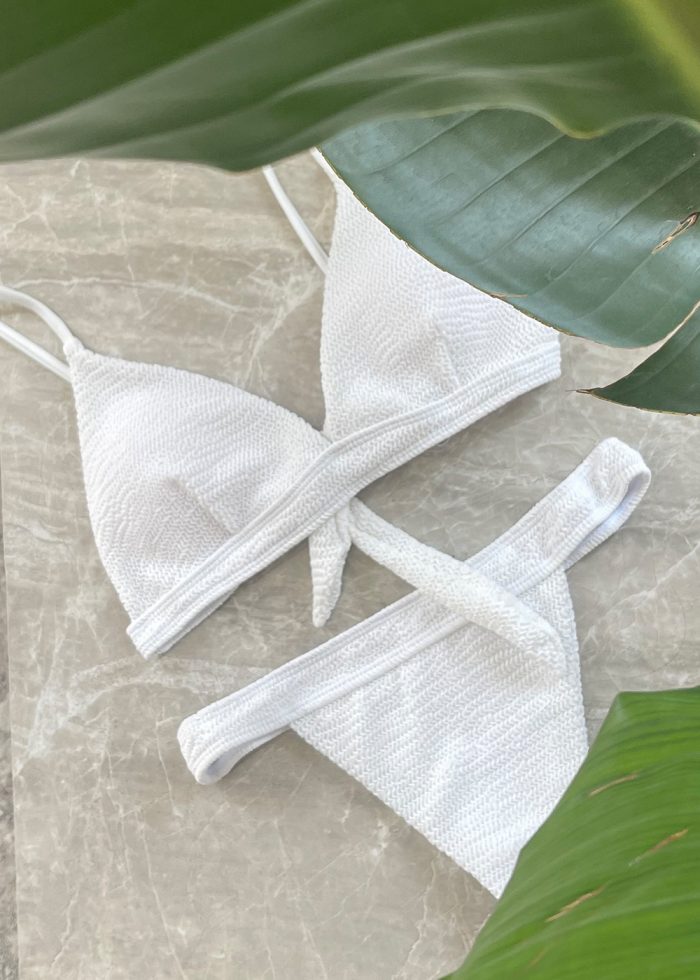Crinkled Triangle Bikini Swimwear - White - Image 3