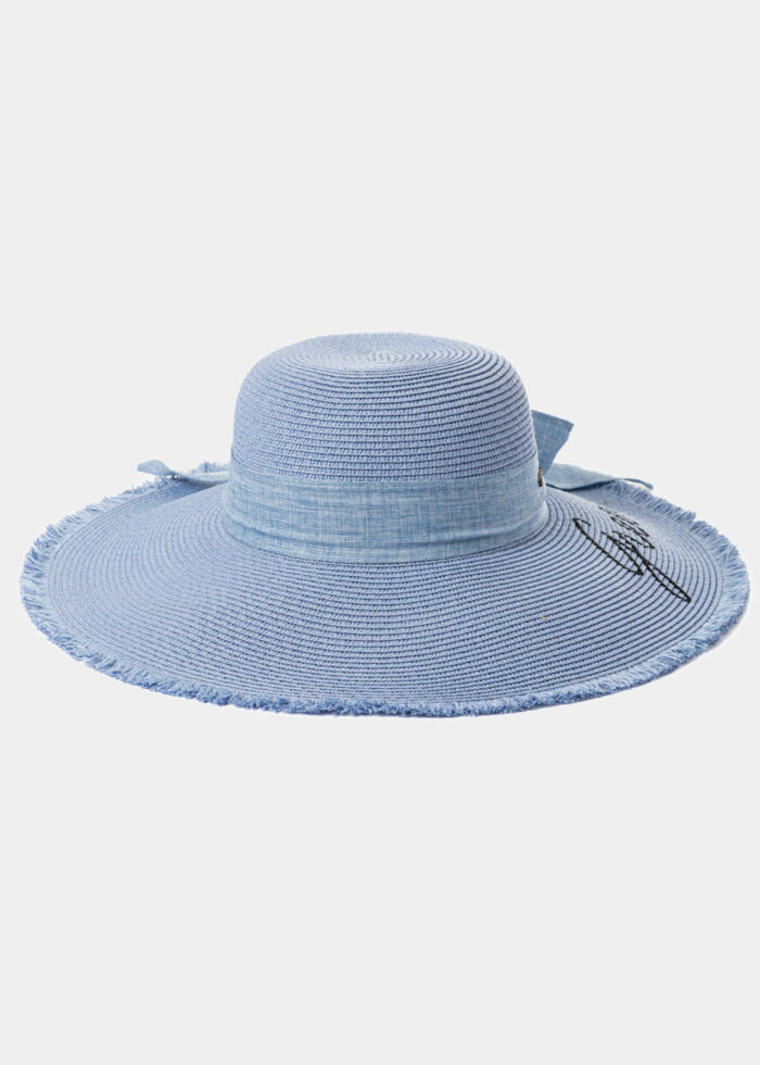 Light Blue "Greece" Straw Hat w/ Light Blue Ribbon - Image 2