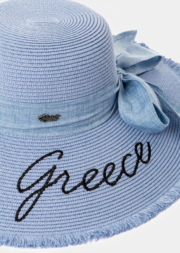 Light Blue "Greece" Straw Hat w/ Light Blue Ribbon - Image 3