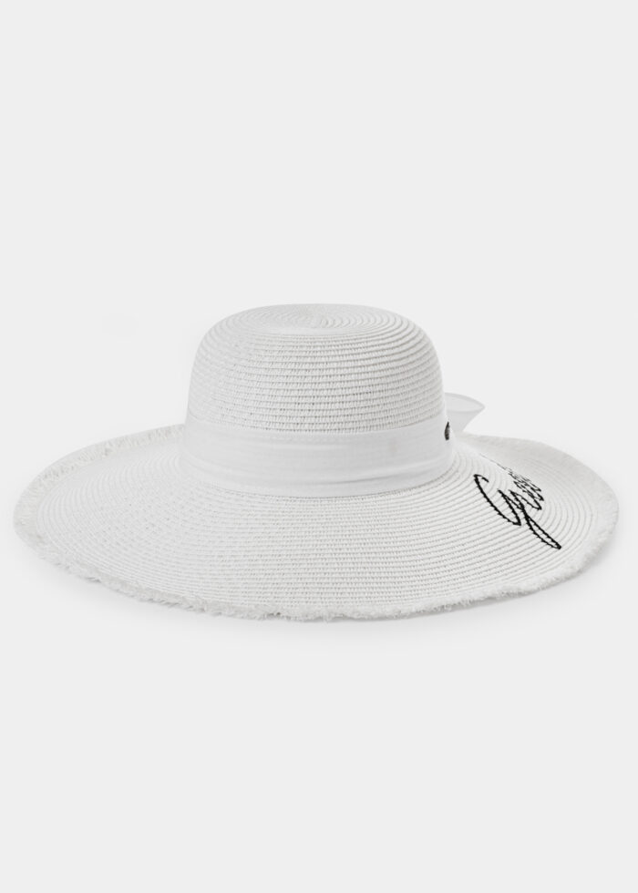 White "Greece" Straw Hat w/ White Ribbon - Image 2